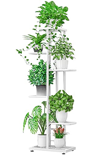 Yeavs Plant Stand Shelf 6 Tier Indoor Outdoor, Flower Pot Holder Rack For 7 Pots, Plants Organizer Garden Home Office Living Room Balcony Patio (White) #TOP9