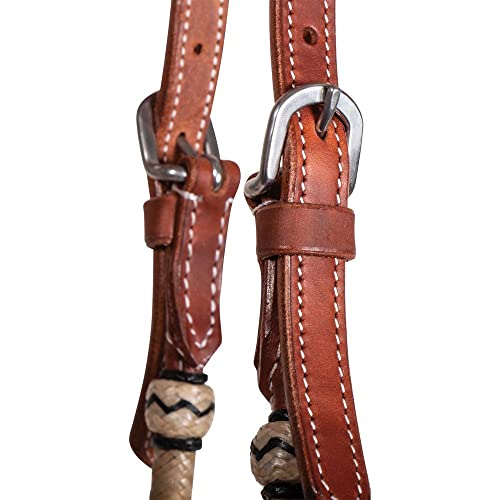 Schneiders Double S Harness Leather Two Ear Headstall with Rawhide | Durable Horse Bridle | Premium Harness Leather | Rawhide Accents | Adjustable Fit | Color Light Oil | Size Full Size