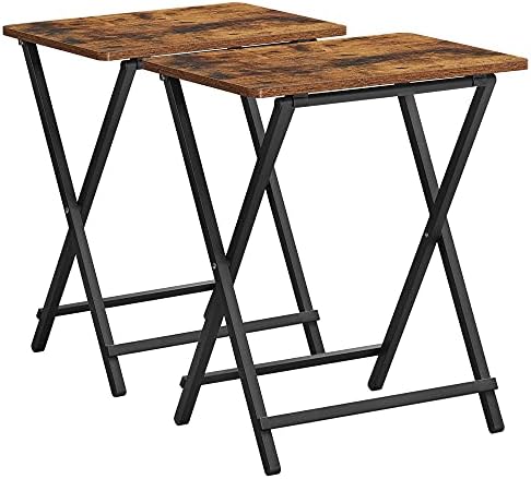 VASAGLE TV Tray Set of 2, Folding Tables, Snack Table for Dinner, Laptop Tables, Foldable, Collapsible, and Space-Saving, Industrial, Rustic Brown and Black ULET251B01