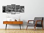 Wieco Art Brooklyn Bridge Night View 5 Piece Modern Stretched and Framed Landscape Artwork Giclee Canvas Prints Abstract Pictures Paintings on Canvas Wall Art for Living Room Home Decorations