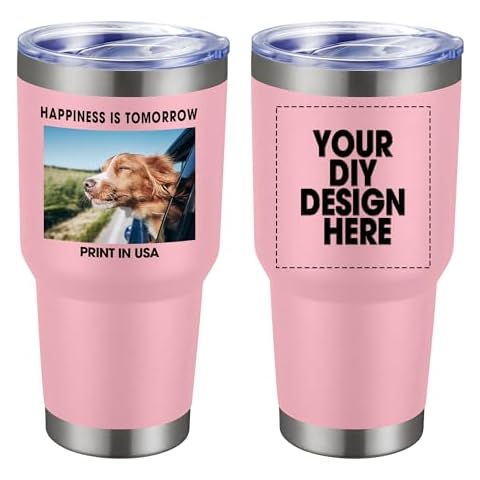 Personalized Custom Tumbler Print in USA 30oz Stainless Steel Coffee Cup with Lid & Straw Double Wall Insulated Tumbler with Colorful Text Logo Photo Cover