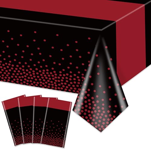 Hegbolke Lot de 4 nappes rectangulaires noires et rouges de 220 x 130 cm pour mariages, anniversaires, première communion, fête prénatale, remise de diplôme