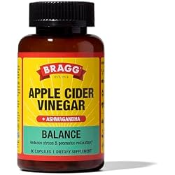 Bragg Daily Balance Apple Cider Vinegar and Sensoril Ashwagandha Capsules - 750mg of Acetic Acid – Energy & Weight Management Support - (90 Pills)