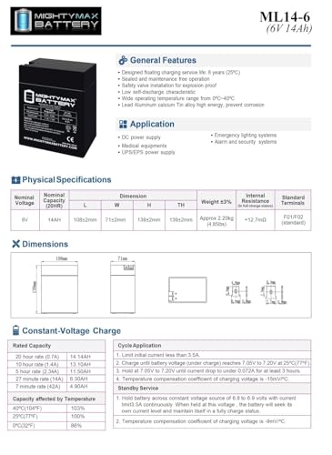 Batería Mighty Max 6V 14Ah AGM para Scooter miniatura 6