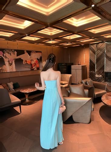 Strapless Bridesmaid Dress for Women Ruched Long Chiffon Prom Dress A-Line Formal Wedding Guest4