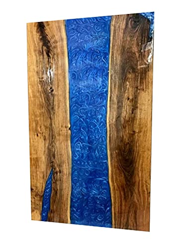 Blue Resin River Dining Center Top table Wooden Working Live Edge Design Decor Hallway Interior