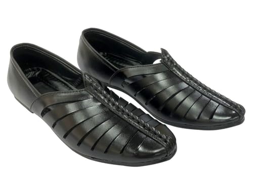 Punjabi Jutti for Mens Black Breathable Comfort Loafers Indian Shoes Sherwani Wedding Shoes3