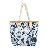 RIAH FASHION Kid's Reusable Eco Shopper Beach Tote - Canvas Fabric Travel Shoulder Bag Plaid Stripe, Animal, Tie Dye (Beach Tote - Tie Dye Black)