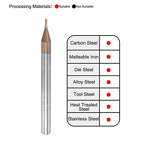 Image of uxcell Ball Nose End Mill 0.5mm Tip Radius Solid Carbide AlTiSin Coated CNC Router Bits 2 Flute Spiral Milling Cutter HRC55 with 4mm Shank 50mm (2-inch) Length