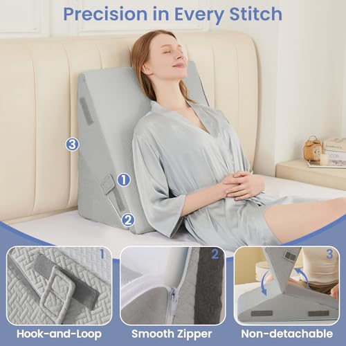 Image of Sasttie Wedge Pillow for After Surgery, Adjustable Bed Wedge Pillow Headboard for Acid Reflux, Sleeping, Neck & Back Support, with Removable Cover, Light Grey