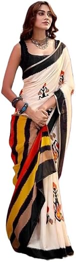 NARMANTA Women Malgudi Silk Ajrak Printed Saree with Blouse Piece | Traditional Ethnic Saree for Women | Latest Sari for F...
