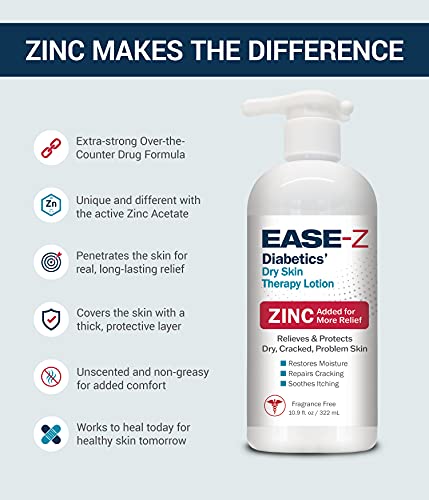 Ease-Z Diabetic Lotion For Dry Skin. Zinc And Shea Butter, Relieves Dryness, Reduces Redness, And Soothes Irritation And Itching. Long-Lasting. 10.9 Oz. #TOP4