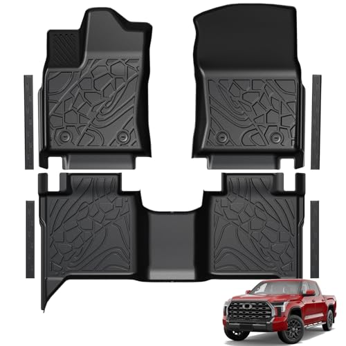 LUMWAY Floor Mats for 2022-2025 2026 Toyota Tundra CrewMax Cab TPE All Weather Durable Floor Liners Door Sill Guards for Toyota Tundra Accessories