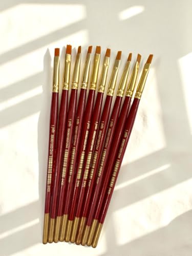 Image of polo Synthetic Hair Flat Brushes 1 | Pack of 10 | Premium Fine Edge Paintbrush Set for Acrylic, Wate