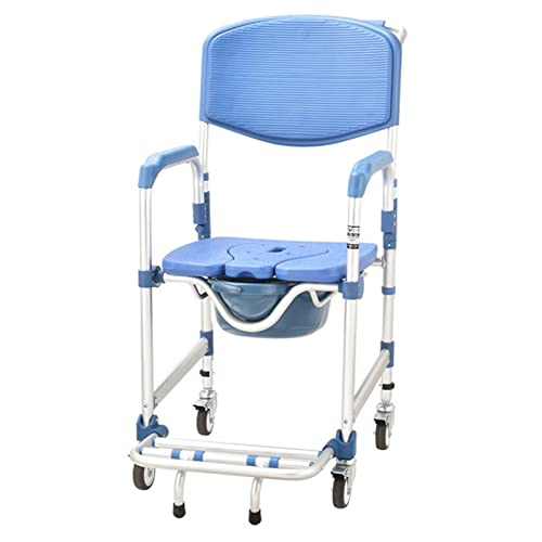 HADECOLL Silla De Baño con Inodoro Y Cabecera - Silla De Ducha 4 En 1 con Ruedas - Capacidad De Peso De 159 Kg - Silla De Ruedas con Inodoro Y Brazos - Silla De Baño De Seguridad Antideslizante