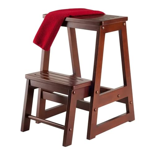 Taburete plegable madera con plataforma ancha silla escalera 2 niveles para muebles del hogar y acceso almacenamiento