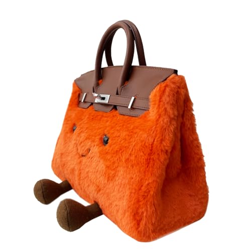Women's Fashionable Fluffy cute design Handbag,Cross bodybag,Casual Tote Bag with long strap,Plush shoulder bag,Crossbody bag,Shopping Bag (Orange Faux Fur)2