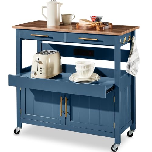 Best Choice Products 36in Large Rolling Kitchen Island Cart, 2-Door Cabinet, 2 Drawers, Pull-Out...