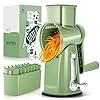 SUSTEAS Rotary Cheese Grater with Handle – Vegetable Shredder with 5 Well-designed Blades & Strong Suction Base,Round Mandoline Slicer & Food Chopper for Kitchen,with Blade Storage Box(Retro Green)