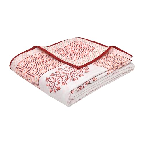 Image of BLOCKS OF INDIA 100% Cotton Dohar King Size Reversible Hand Block Printed Malmal Summer Dohar /Blanket (Color 4)