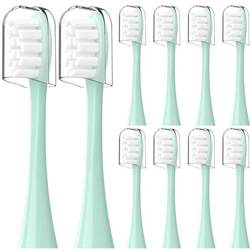 Compatible with Lumineux Electric Toothbrush Replacement Brush Heads for Lumineux Sonic Electric Toothbrush with Dust Cover 10 Pack (Light Green Medium)