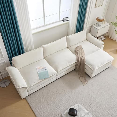Image of SRMS Sectional Sofa Modern Deep 3-Seat Sofa Couch | Chenille Sofa Sleeper Comfy Upholstered Furniture for Living Room | Beige