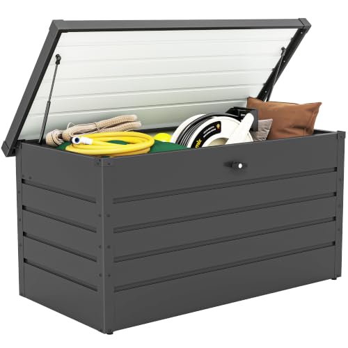 Outsunny 311L Garden Storage Box Waterproof Lockable Lid Gas Rods Dark Grey