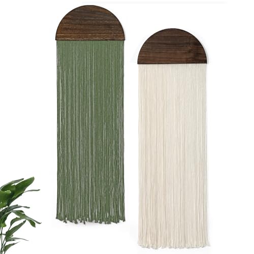 Betylifoy 2 Piezas Tapiz Decorativo Pared Tapices de Pared Verde Semicircular Tapiz con Flecos Tapiz para Colgar Boho Tapiz de Macramé Decoracion Pared Salon y Dormitorio 85 x 30cm (Beige y Verde)