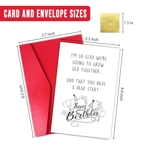Xuewenmeihua Funny Birthday Card for Husband Wife, Hilarious Grow Old Together Sarcastic Card for Boyfriend Girlfriend, Romantic Gag Gift for Spouse Partner