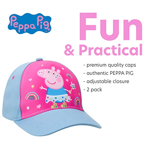 Hasbro Peppa Pig Baseball Cap – Girls Peppa Pig Curved Brim Snap-Back Hat (2 Pack), Size Age 2-4, Blue/Pink3