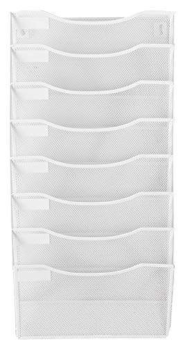 Klickpick Office 8 Sections Hanging Files Wall Mounted Metal Mesh File Document Organizer Magazine Holder Rack Organizer Racks Multipurpose Use To Display Files, Magazine, Newspapers- White