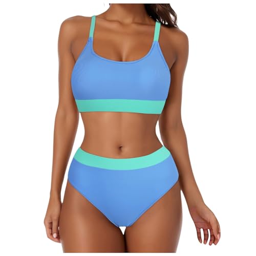 Conjunto Bikini Mujer Traje De Baño De Dos Piezas para Mujer Tallas Grandes Dos Piezas Push Up Cuello V Bikini Ropa Sexy Bohemia Conjunto Bikinis(Sky Blue, XXL)