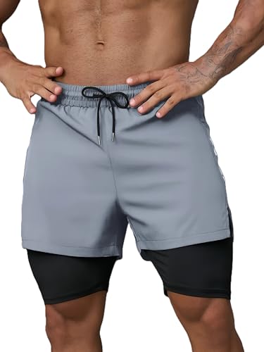 Image of THIRD QUADRANT 2-in-1 Running or Gym Lycra Shorts for Men || Quick-Dry Athletic Shorts ||with Built-in Liner, Black