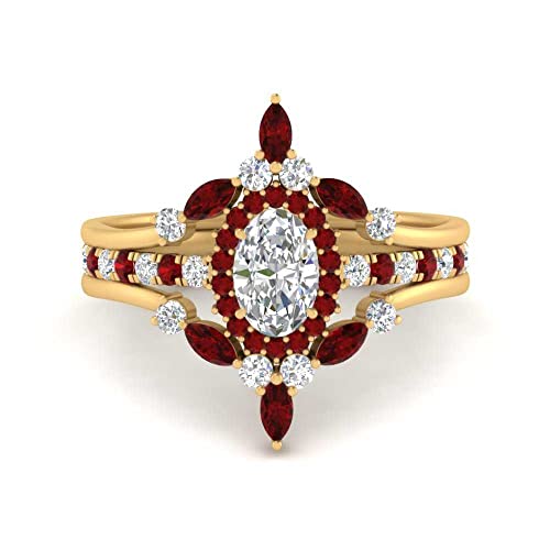 Bague diamant vintage en or jaune plaqué avec pierre ovale pour femme