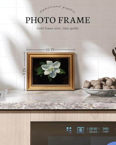 Image of VIYYIEA Gold Framed Vintage Wall Art for Living Room, Flowers Canvas Prints Home Decor, Oil Painting Picture, Bedroom Wall Decor Gifts for Friends or Family -【Magnolia】-(10L x 8W)