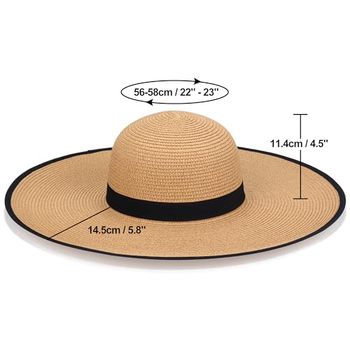 Image of Women Wide Brim Sun Hat UPF50 Straw Summer Hat Floppy Beach Hat Roll-Up