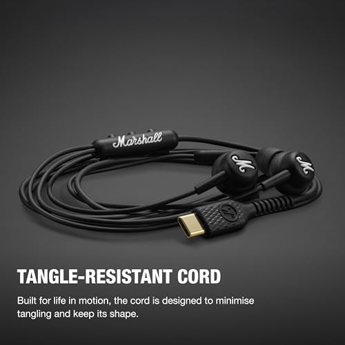 Image of Marshall Mode USB-C Wired Earbuds - Built-in Microphone | Customizable Fit | Tangle-Resistant Cord | Dynamic Drivers - Black