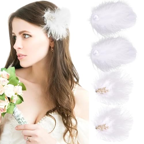 Yeomju 4 fermagli per capelli a piuma, per donne, ragazze, matrimoni, feste, palcoscenici, accessori per capelli (bianco)