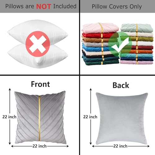 Image of Velvet Throw Pillow Covers 22x22 inch Pack of 2 Gold Decor Gray