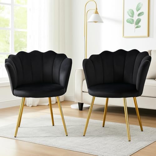 Image of Set of 2 Accent Chair for Living Room | Modern Armchair in Soft Velvet Fabric with Sturdy Legs | Premium Chair for Home Living Room Bedroom Restaurent | (Flower Design, Black)