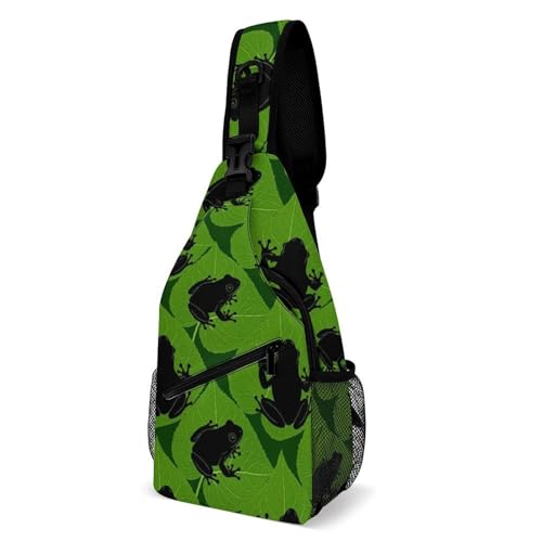 Men's Sling Shoulder Backpack, Compact Daypack Chest Crossbody Bag for Outdoor Sports, Green Leaf Frog Bags