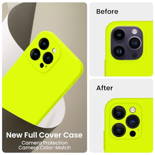 Image of FireNova Designed for iPhone 14 Pro Case, Silicone Upgraded [Camera Protection] Phone Case, Soft Anti-Scratch Microfiber Lining Inside, 6.1 inch,Fluorescent Green