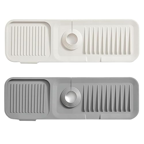 ZYEKIU 2 Pièces Contour de Robinet Absorbant, Tapis Evier Cuisine, Protection Anti-éclaboussure de Robinet en Silicone Egouttoir Plateau Anti-Gouttes Tapis...