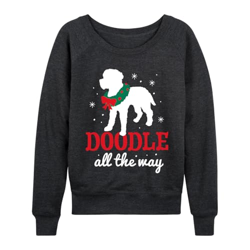 Instant Message - Doodle All The Way - Women's French Terry Long Sleeve Pullover - Size Large Heather Charcoal