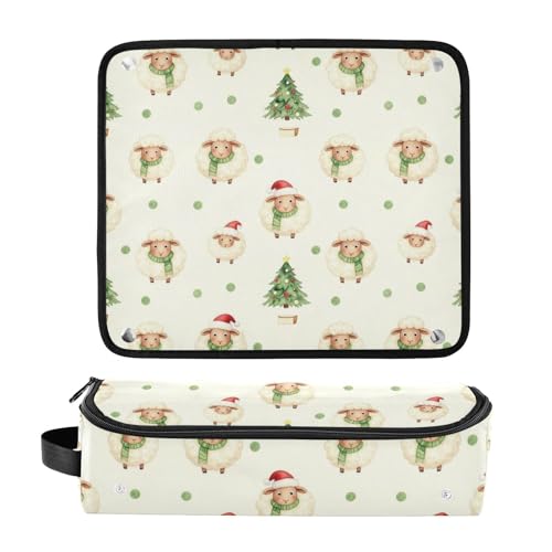 Bolsa de viaje para herramientas de cabello con tapete resistente al calor removible, impermeable, organizador para rizador, plancha, secador plano con detalles festivos de oveja navideña miniatura 3