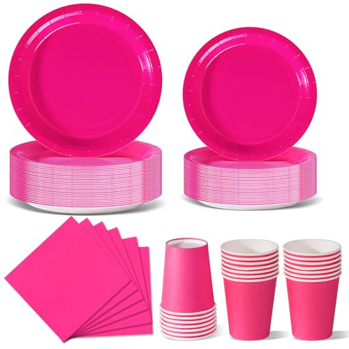 Nkaiso Stoviglie per Feste 96 Pezzi Rosa Festa della Addobbi Ragazza di Compleanno dei Dambini Articoli per Feste Set Include Piatto Usa e Getta di Carta Party Tazze Tovaglioli -24 Ospiti