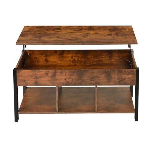 buybyroom lift top coffee table with storage, dark wood storage coffee table, rustic tables for living rooms, Ideal for living spaces and bedrooms, 100×750×762cm, brown and black - Image 9