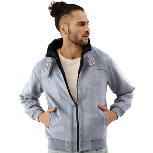 Image of CAHOOT Men's Front Zipper Jacket with Fleece for Casual Wear | Long Sleeve | High Neck | Zipper Closure | Suede Jacket Crafted with Comfort Fit for Everyday Wear