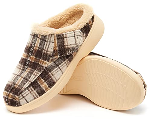 Mens Slippers With Arch Support,Orthopedic Slippers Fleece Lining,Adjustable Plantar Fasciitis Orthotic Diabetic Foot Pain Relief House Shoes,Non Slip Christmas Clog Indoor Outdoor,Plaid Brown,Size 13 #TOP7