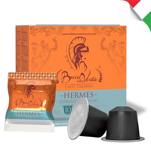 BOCCA DELLA VERITA® - Caja de 10 Cápsulas de Café Italiano Sabor HERMES Espresso Italiano, Cápsulas Compatibles con Cafetera Nespresso®, 100% Made in Italy